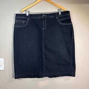 Tommy Hilfiger Womens Dark Wash Denim Pencil Skirt Contrast Stitch 18 Indigo